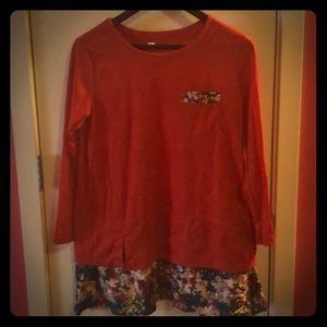 Red and floral print dress